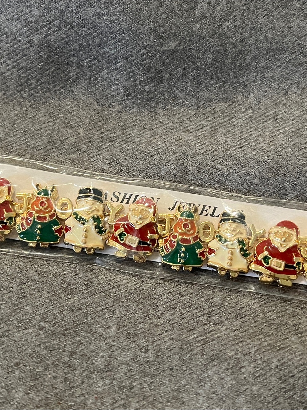 Vtg Goldtone Christmas JOY Slide-charm Bracelet-NIP